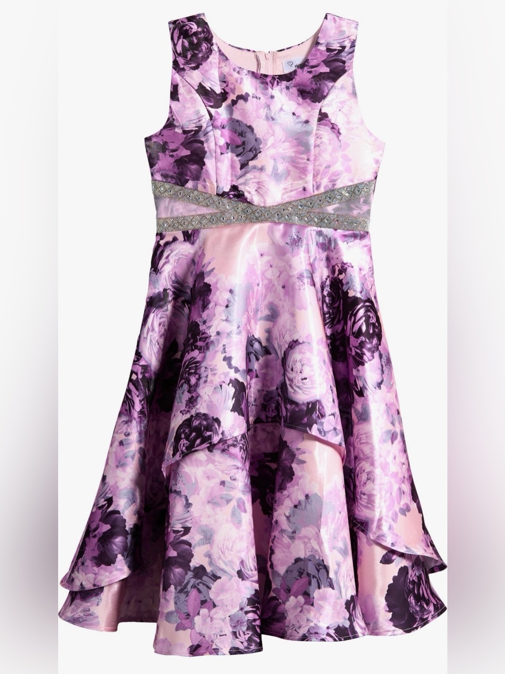 LOVE, NICKIE LEW Girls' Floral Satin Rhinestone Party Dress Size 8 $30 BNWT